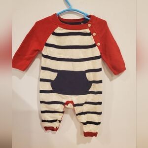 GAP 3-6 Month Red and Cream Striped Kids Romper